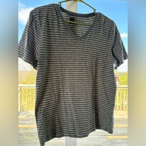 Men's Grey V-Neck Stripe T-Shirt